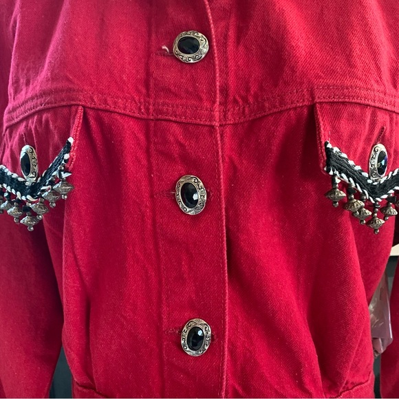 Cache Red Beaded Jeweled Button Down Jacket - Picture 4 of 12
